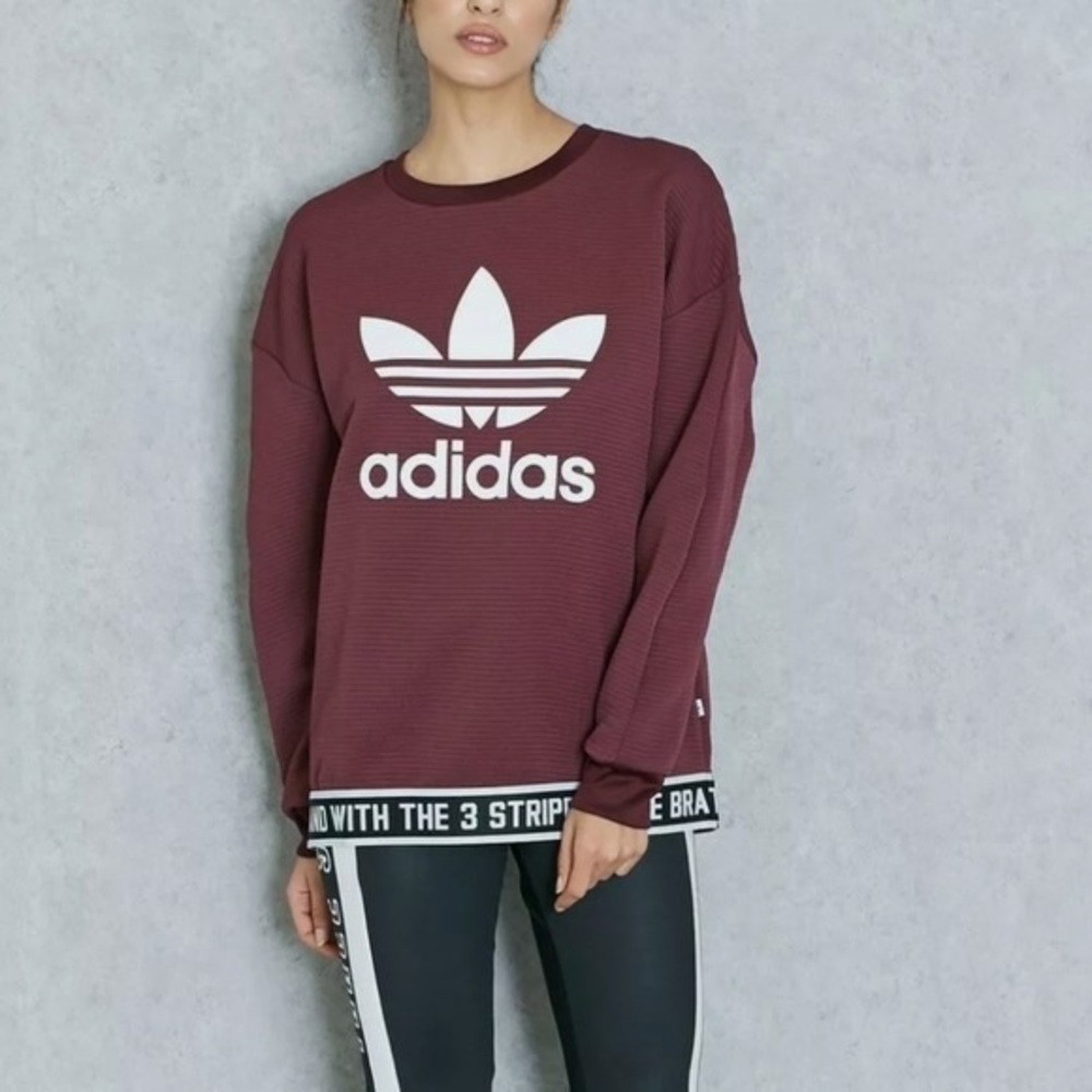 Adidas Trefoil 3 Stripes Logo Ribbed Pullover Sweatshirt size small